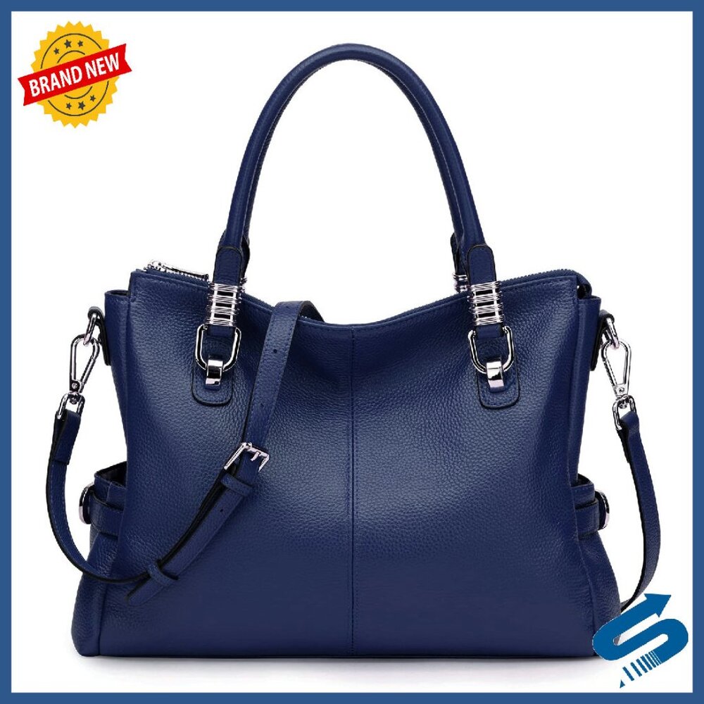 Genuine Leather Satchel Tote With Laptop Compartment & Adjustable Strap